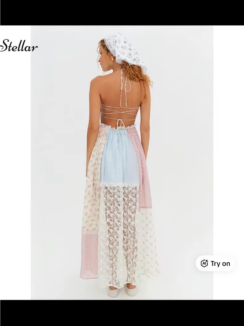 NWOT Multi Patchwork Summer Lace Maxi Dress - Pink & Blue - Picture 4 of 15